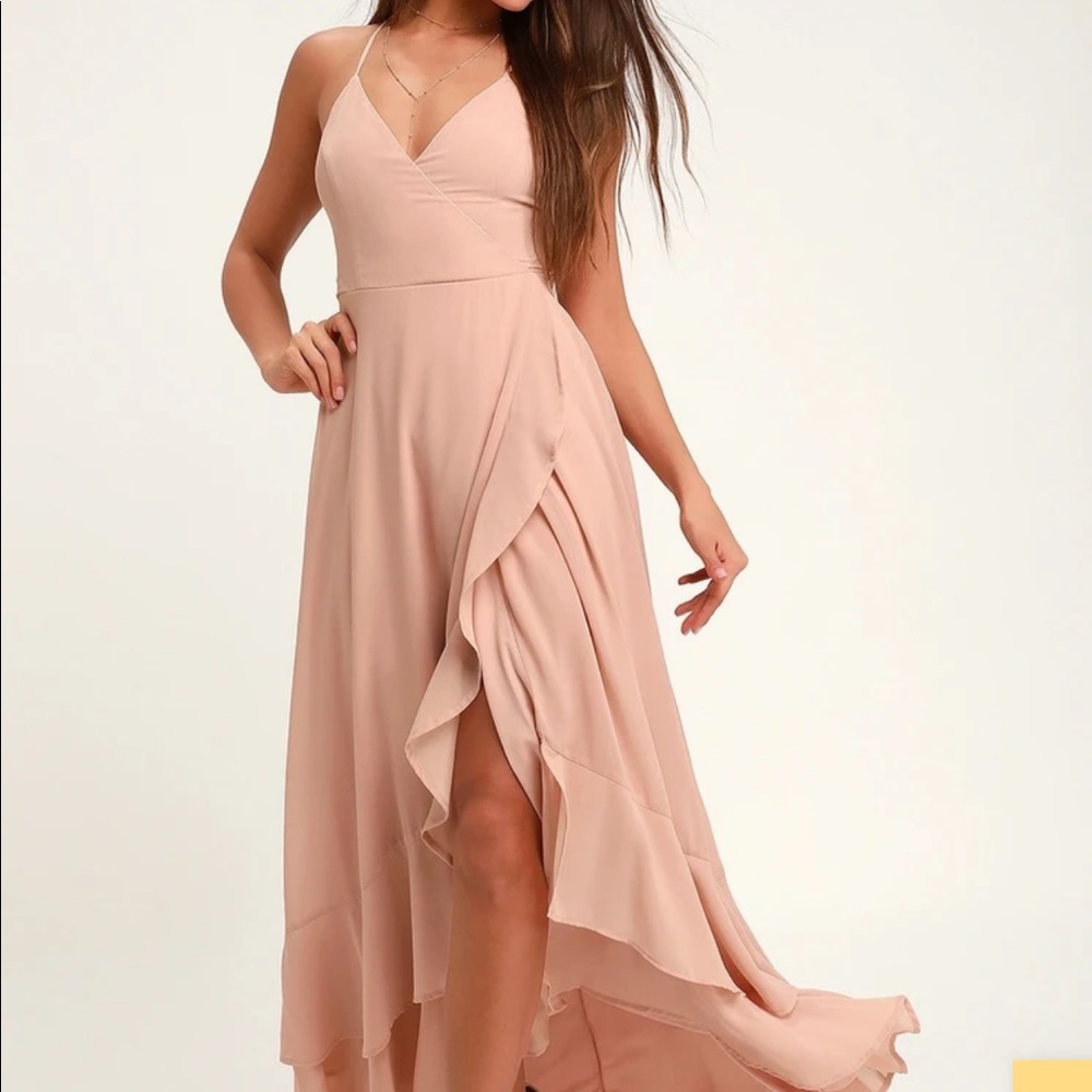 Large Lulus In Love Forever Light Blush Lace-Up High-Low Maxi Dress